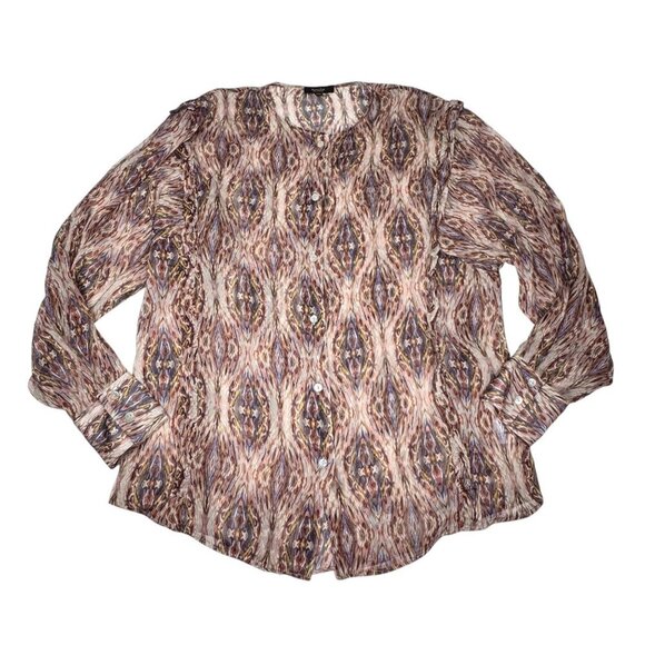 Massimo Dutti Boho Chiffon Blouse Sz.M Multi Printed Sheer Maximalist Career - Picture 3 of 15